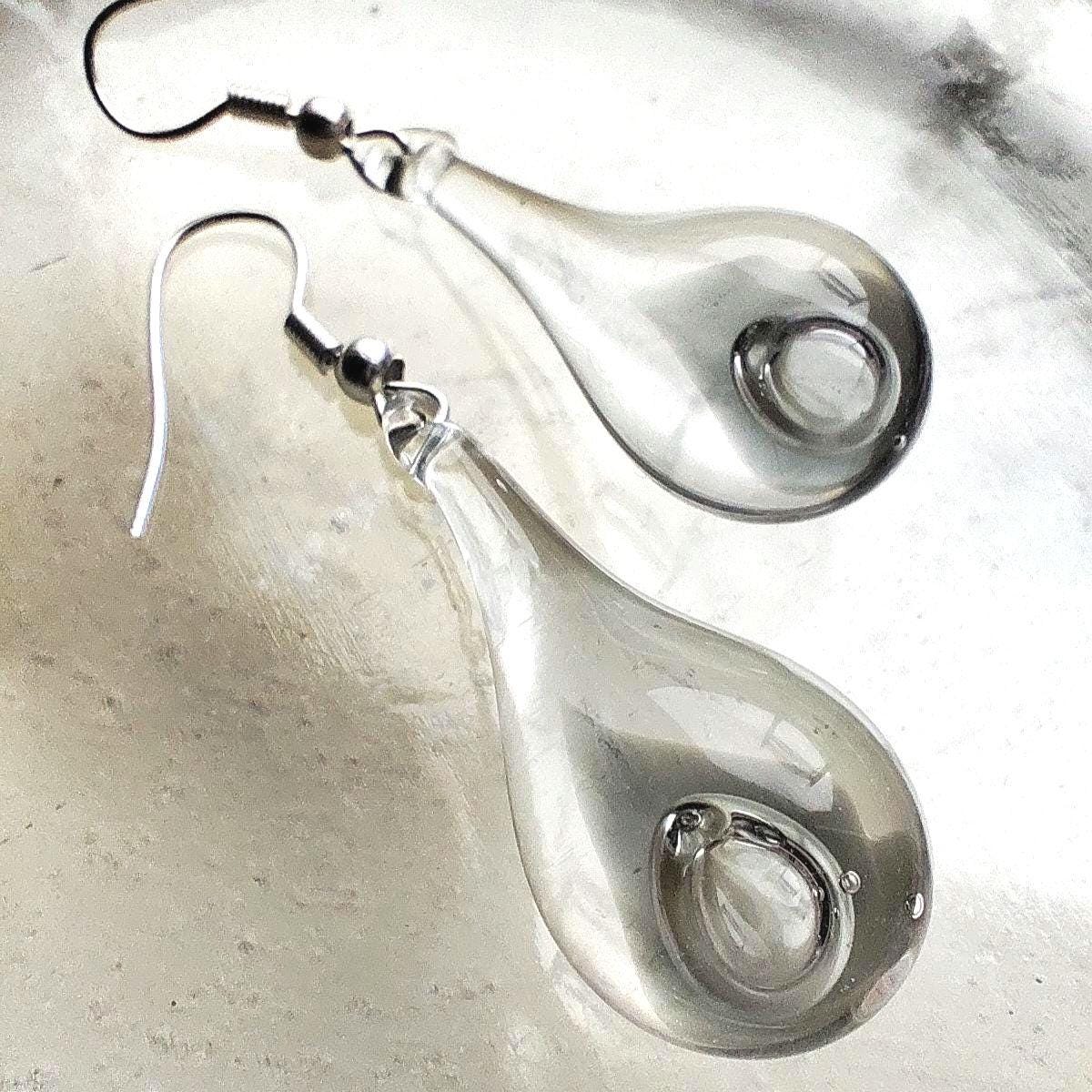 Handblown Clear Glass Teardrop Earrings with Loop Detail