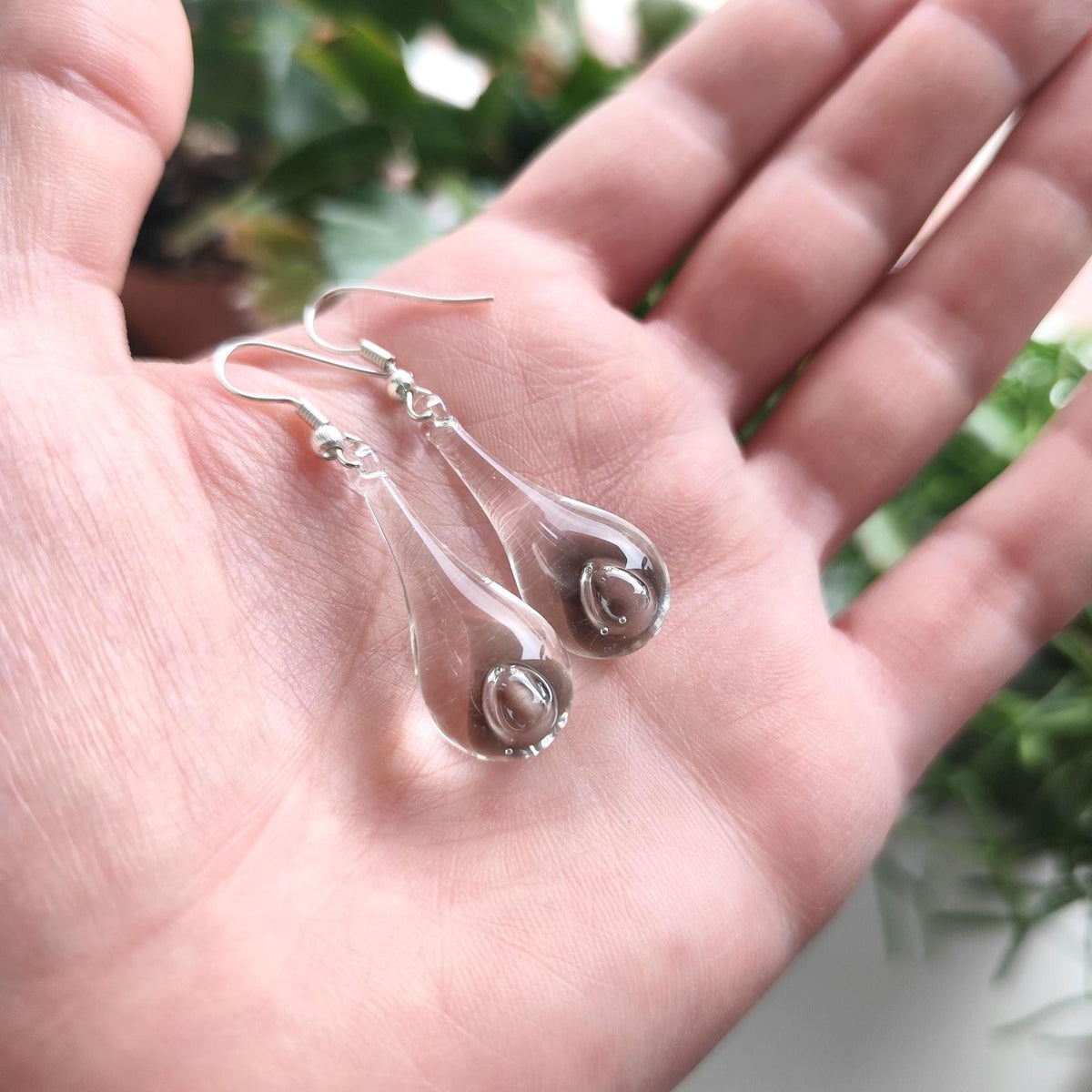 Handblown Clear Glass Teardrop Earrings with Loop Detail