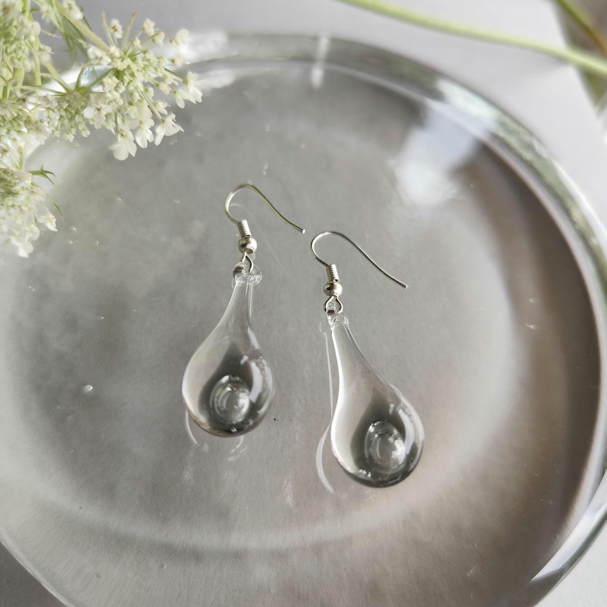 Handblown Clear Glass Teardrop Earrings with Loop Detail
