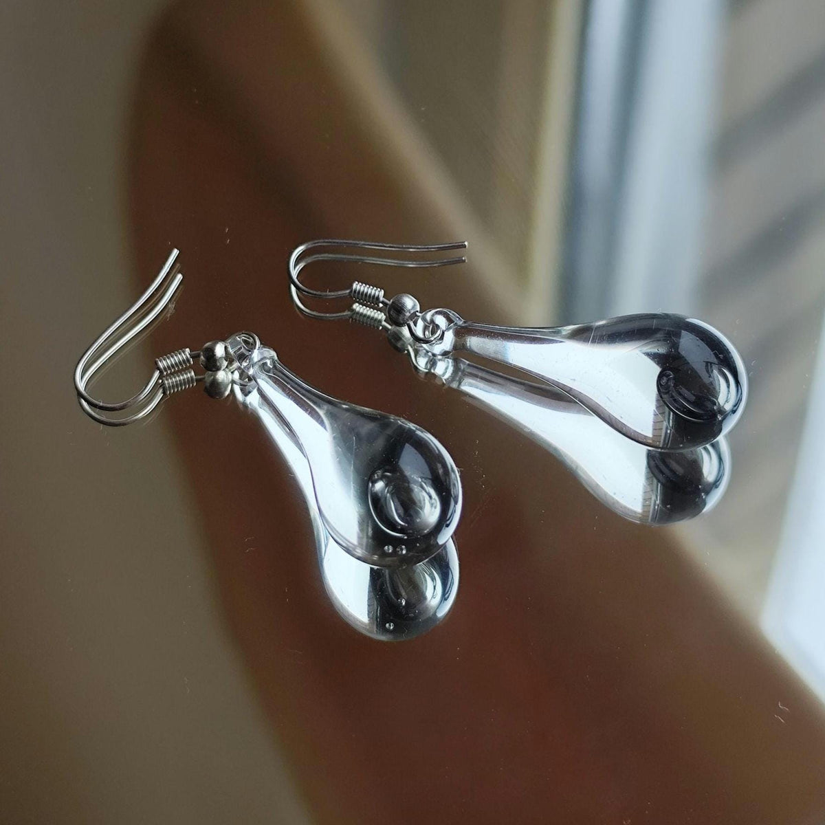 Handblown Clear Glass Teardrop Earrings with Loop Detail