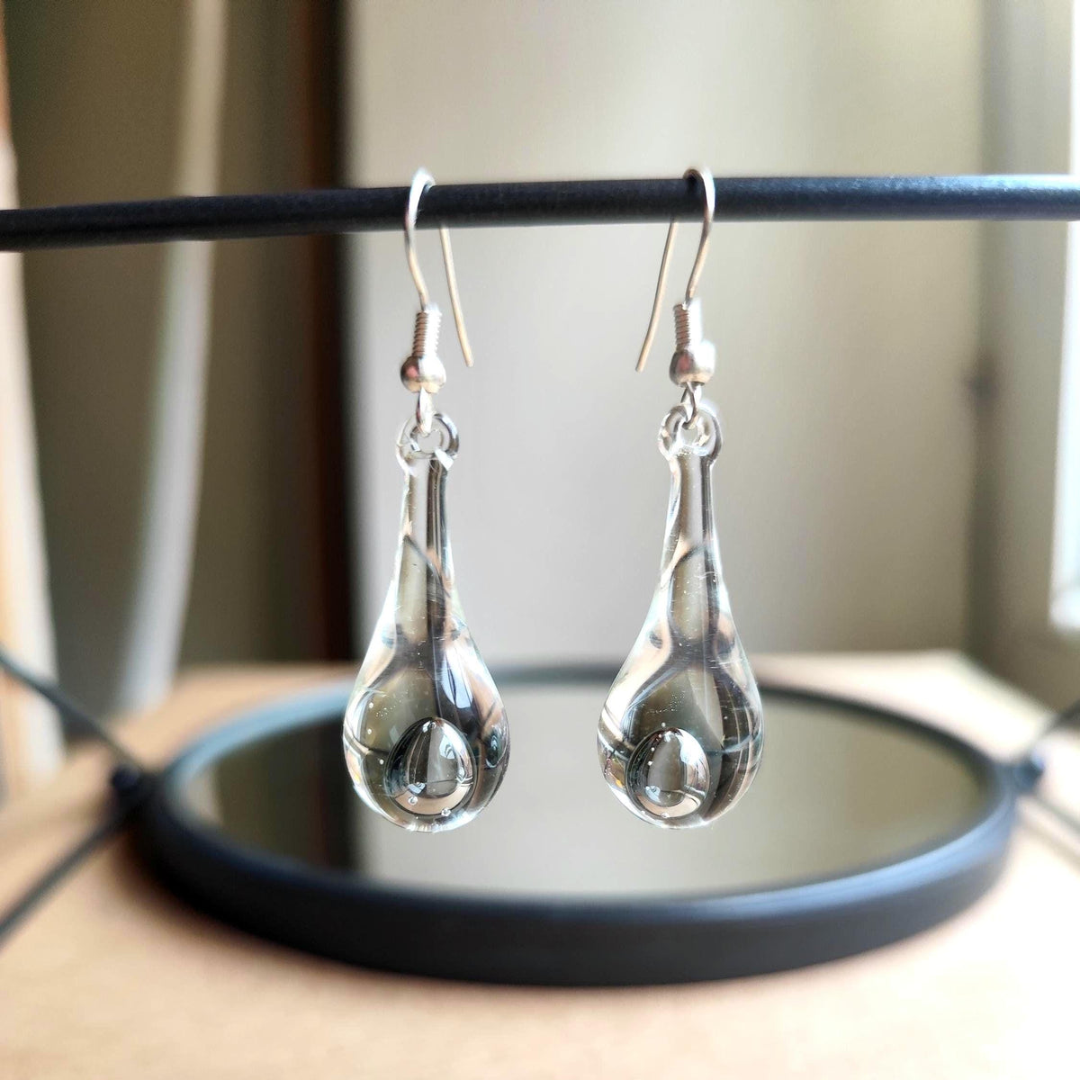 Handblown Clear Glass Teardrop Earrings with Loop Detail