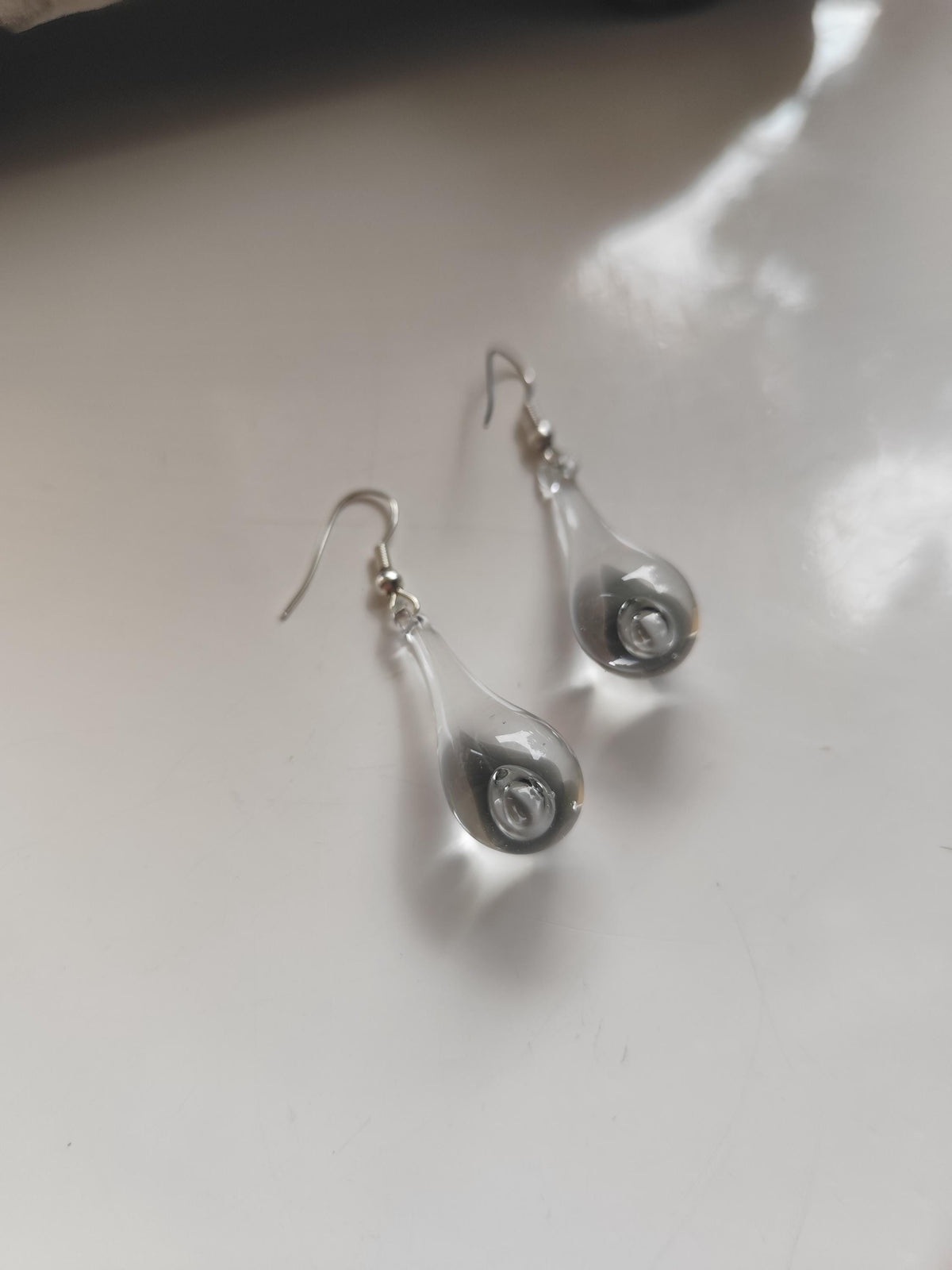 Handblown Clear Glass Teardrop Earrings