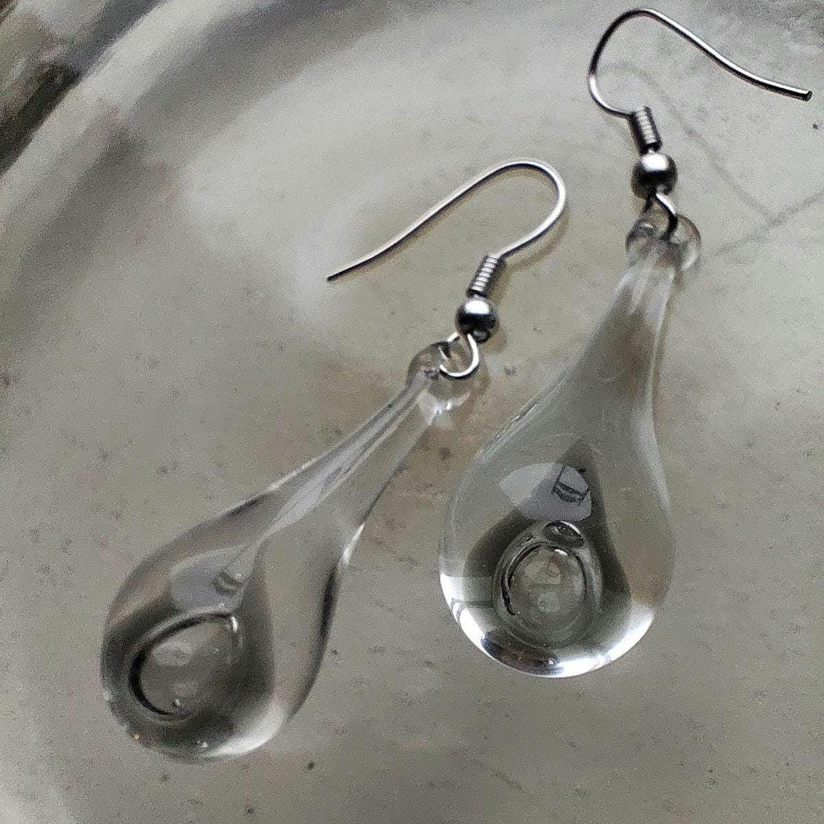 Handblown Clear Glass Teardrop Earrings