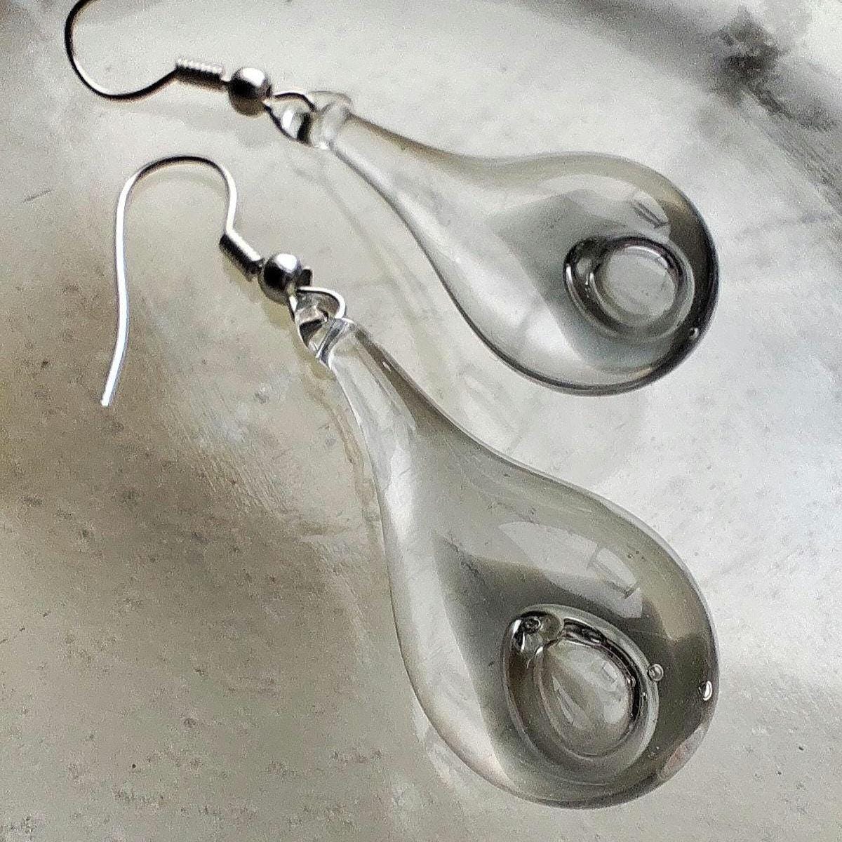 Handblown Clear Glass Teardrop Earrings