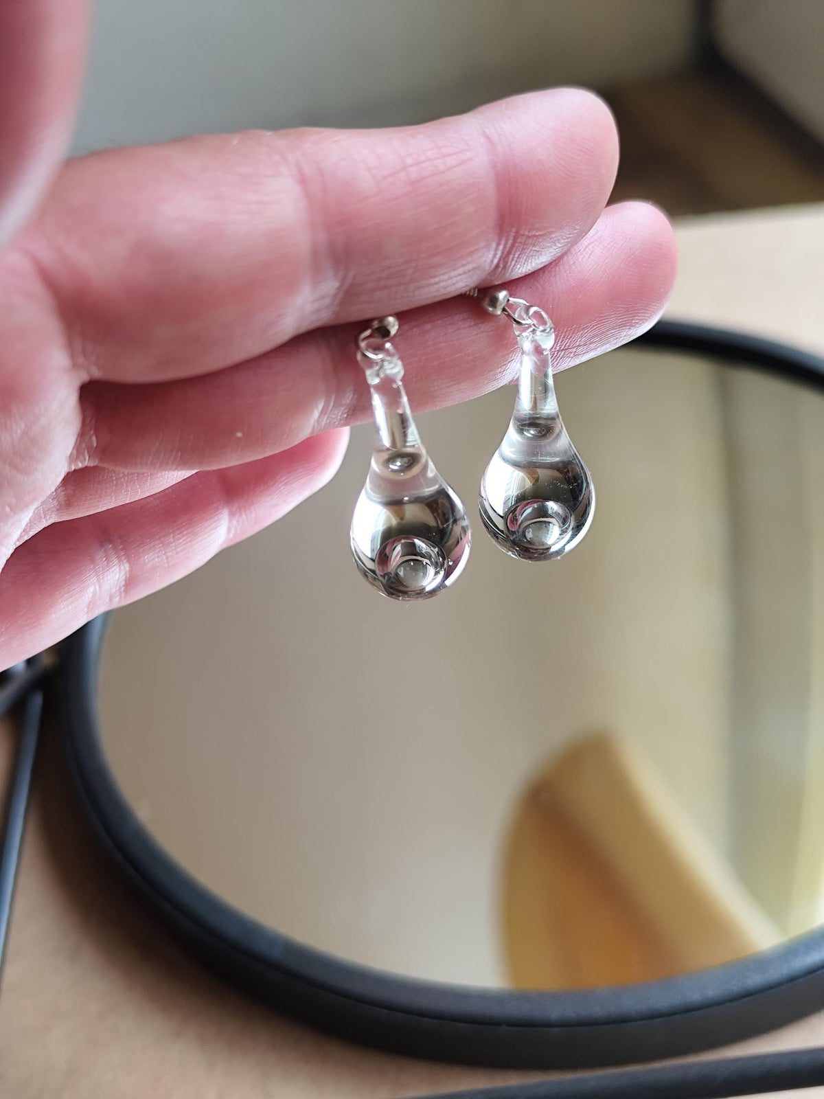 Handblown Clear Glass Teardrop Earrings