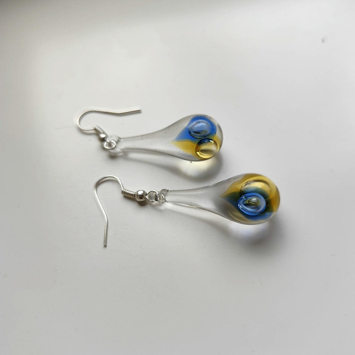 Blue and Amber Glass Drop Earrings