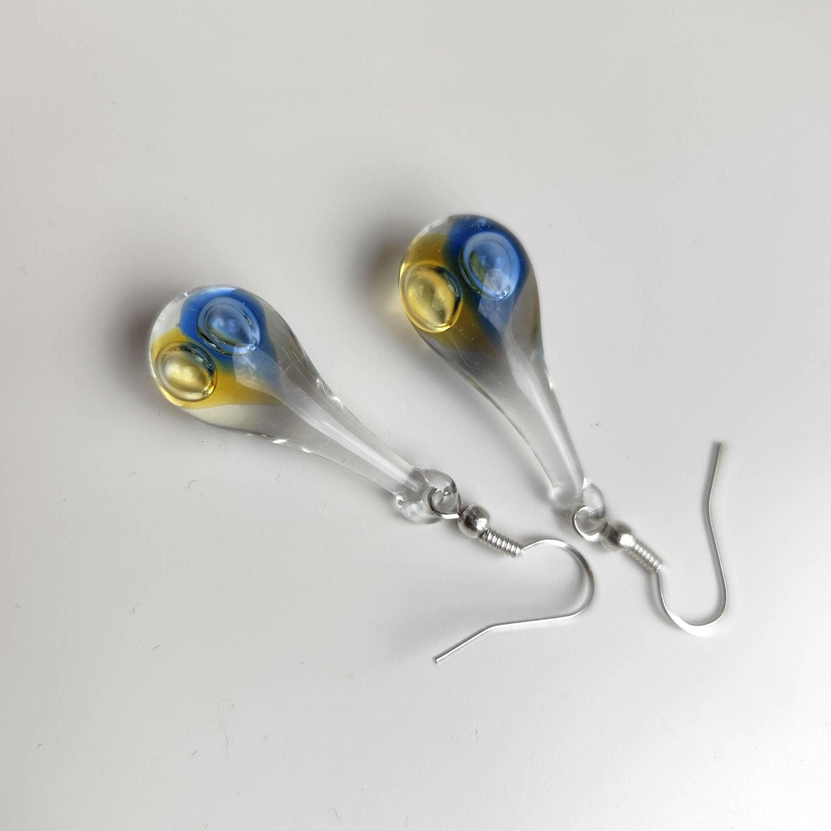 Blue and Amber Glass Drop Earrings