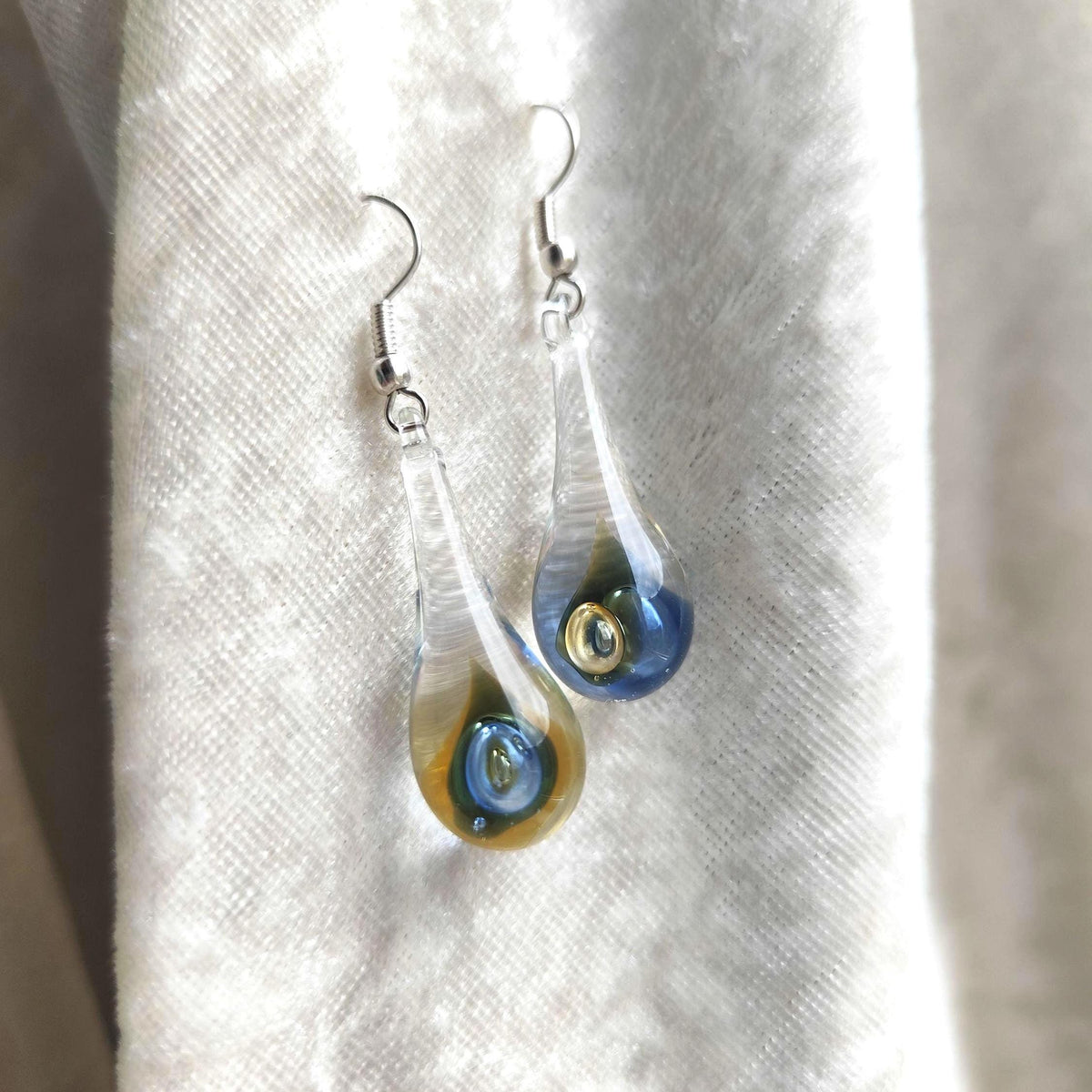 Blue and Amber Glass Drop Earrings