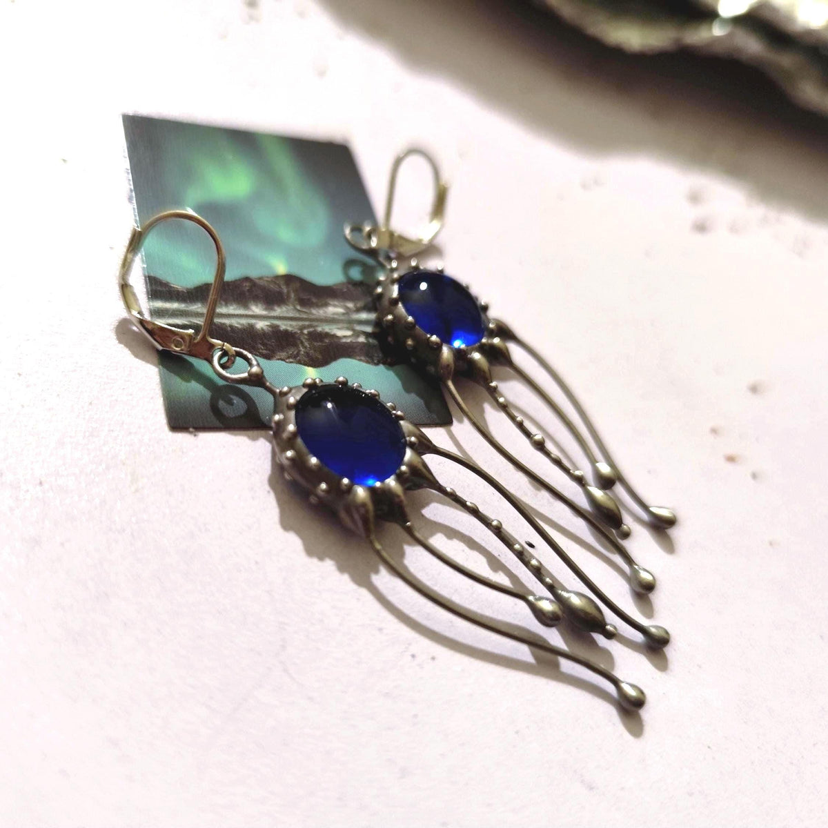 Blue Glass Jellyfish Earrings – Silver Tone