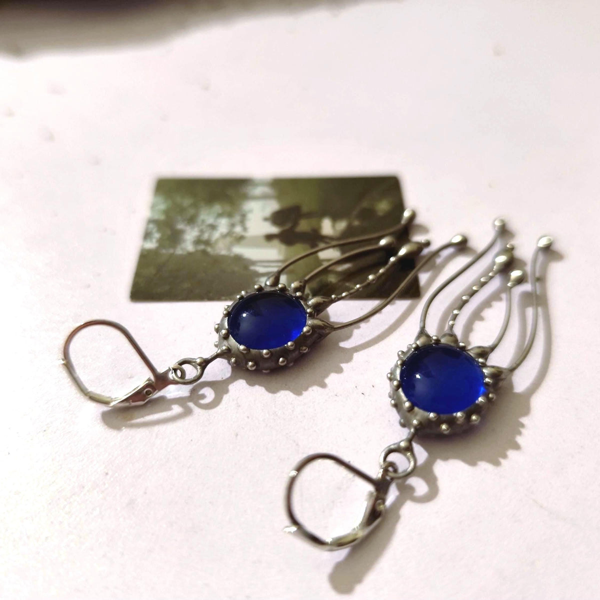 Blue Glass Jellyfish Earrings – Silver Tone