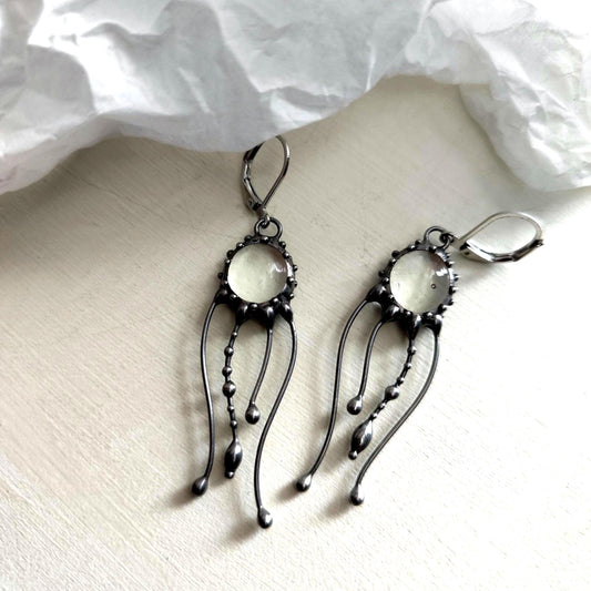 Clear Stained Glass Jellyfish Earrings – Silver Tone