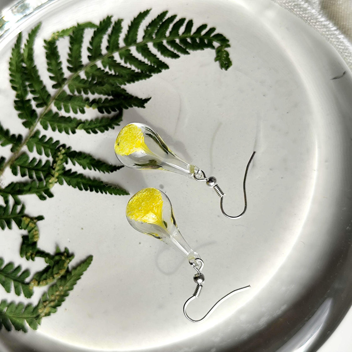 Yellow and Clear Glass Drop Earrings