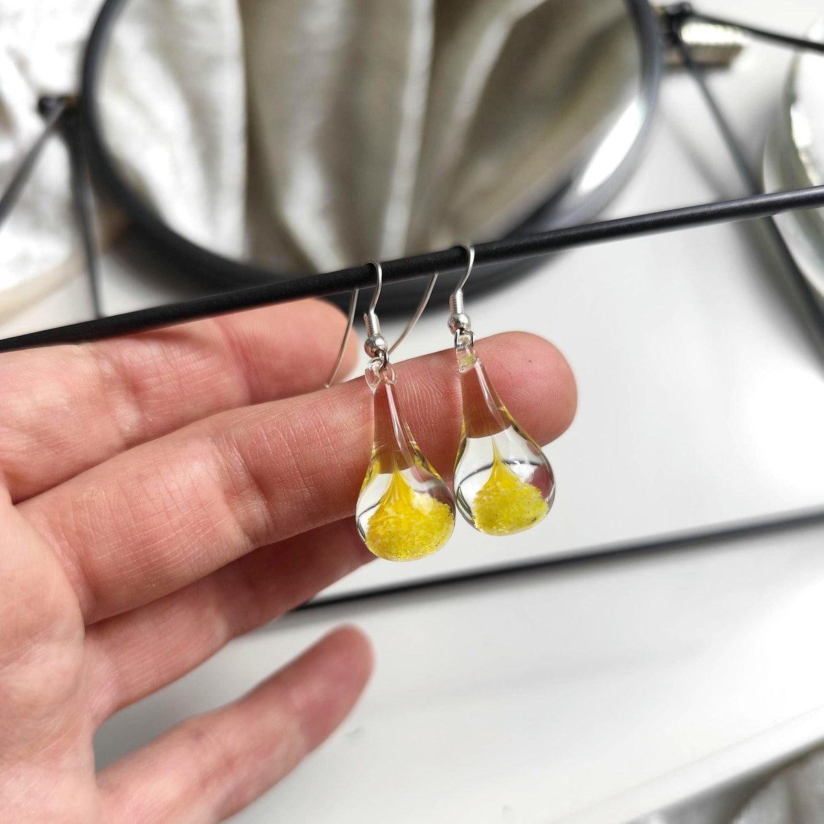 Yellow and Clear Glass Drop Earrings