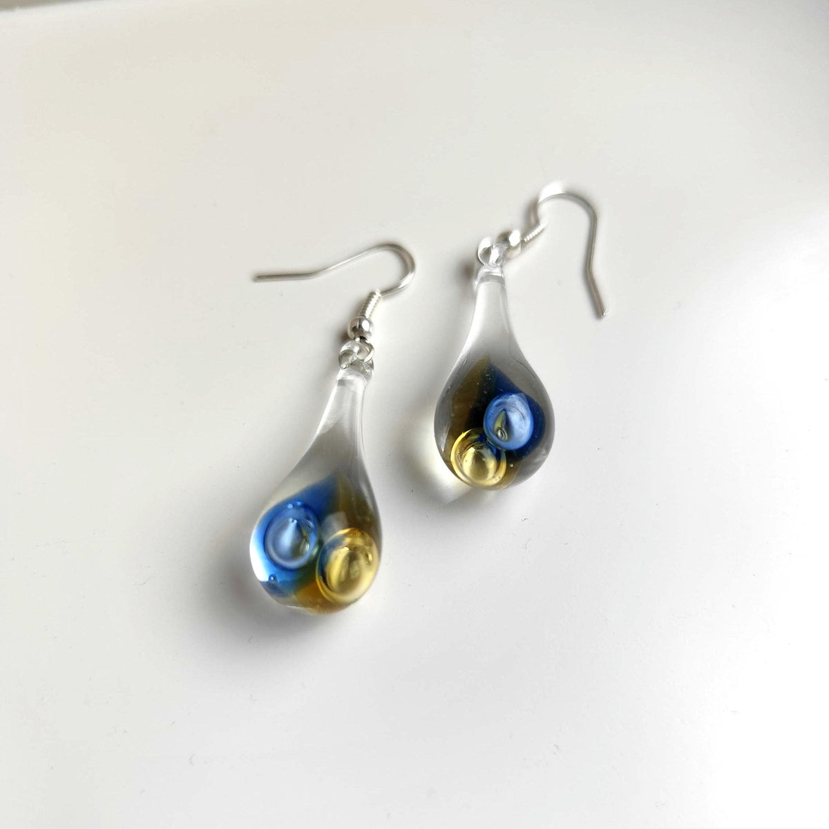 Blue and Amber Glass Drop Earrings