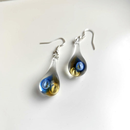 Blue and Amber Glass Drop Earrings