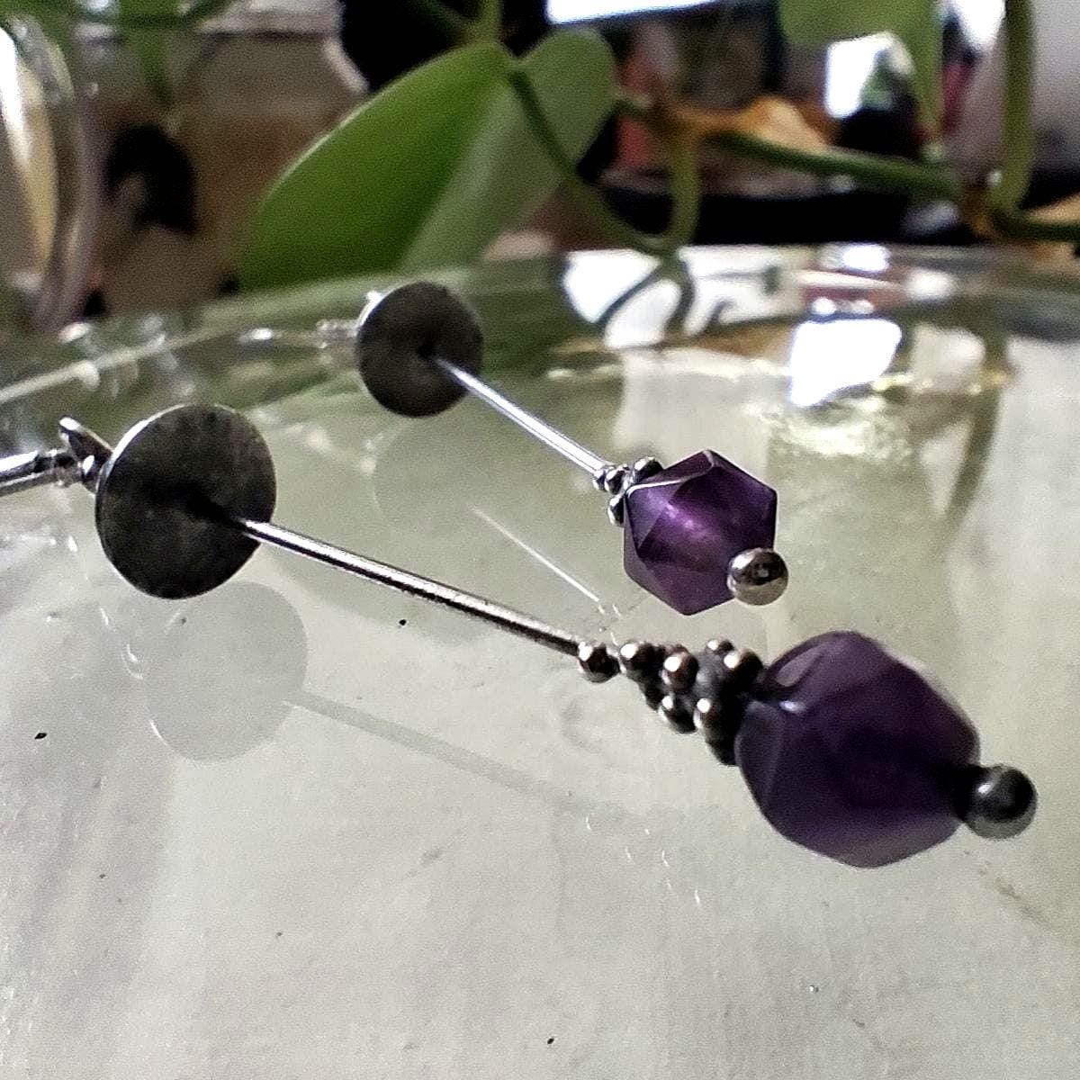 Amethyst Mushroom Earrings – Silver Tone