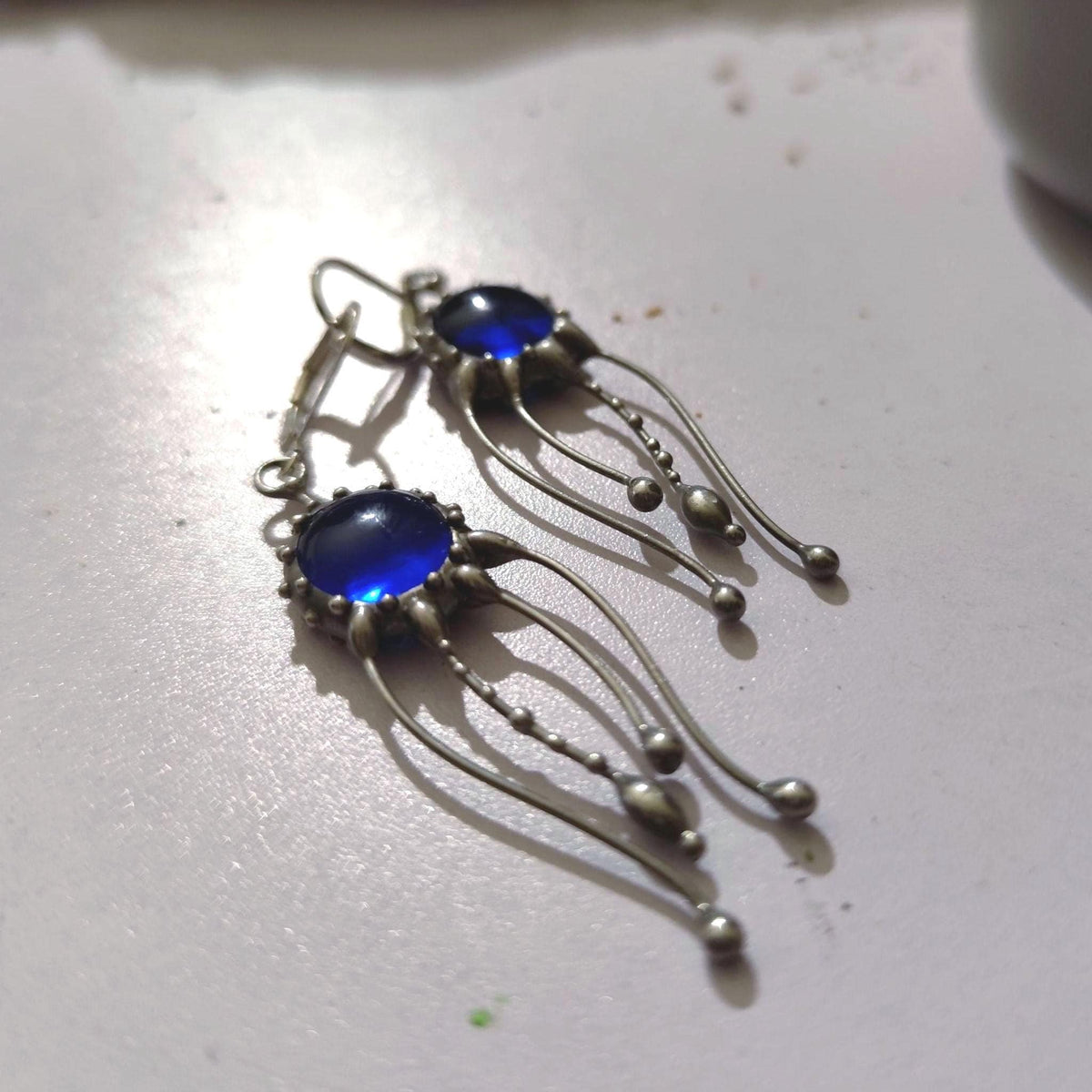 Blue Glass Jellyfish Earrings – Silver Tone