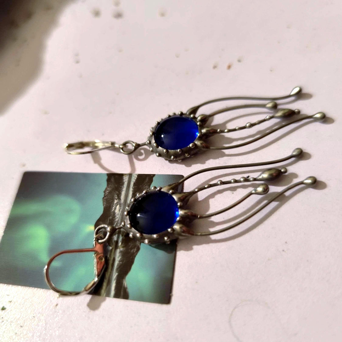 Blue Glass Jellyfish Earrings – Silver Tone