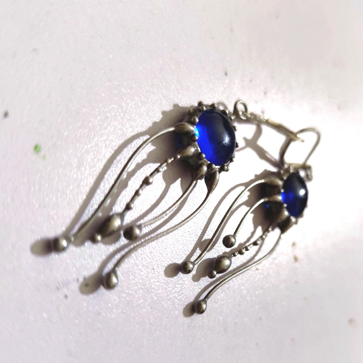 Blue Glass Jellyfish Earrings – Silver Tone