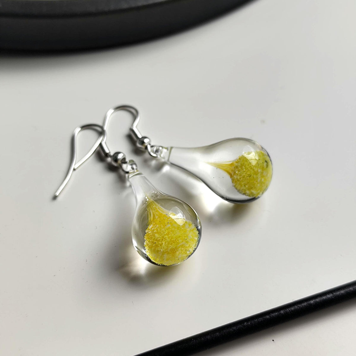 Yellow and Clear Glass Drop Earrings