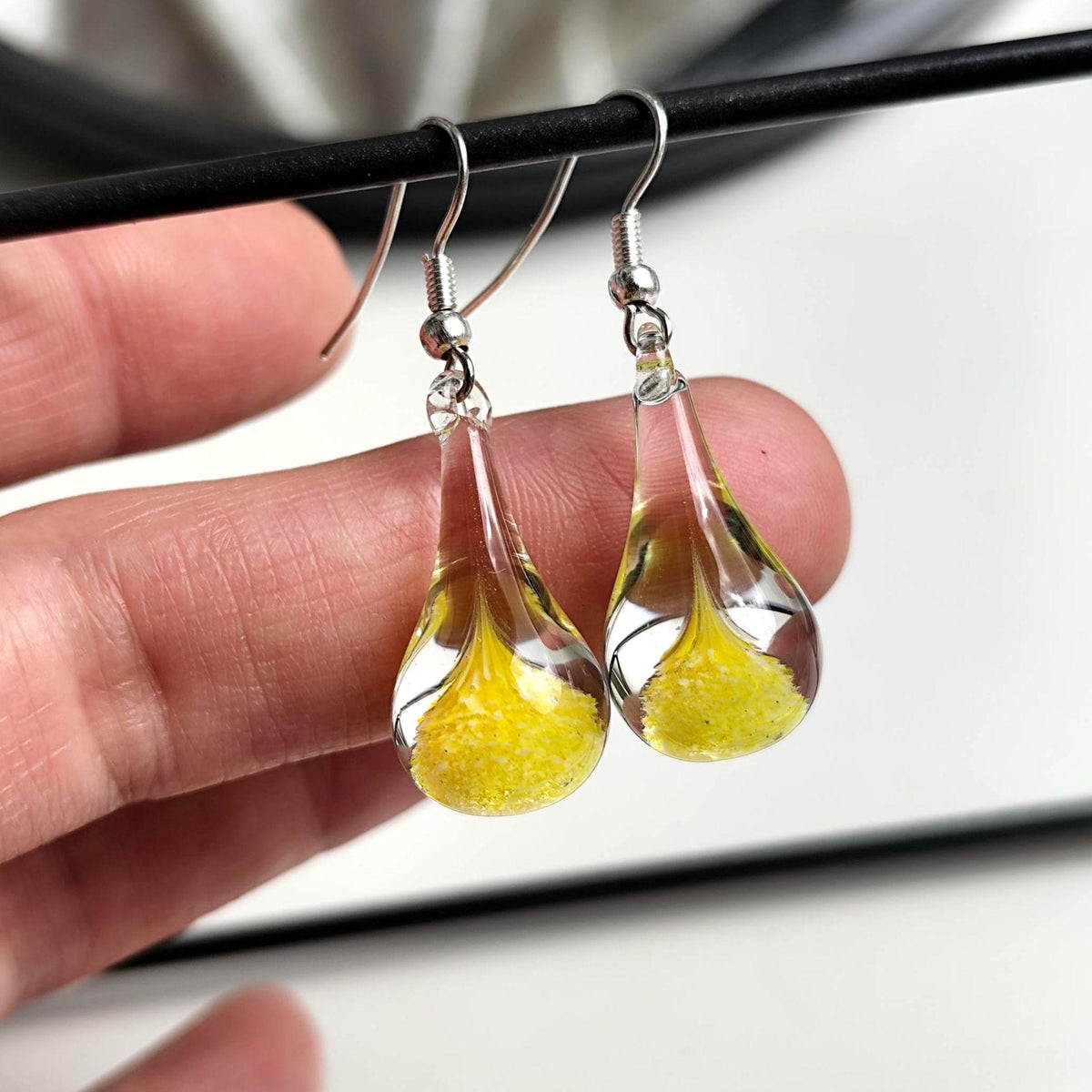 Yellow and Clear Glass Drop Earrings