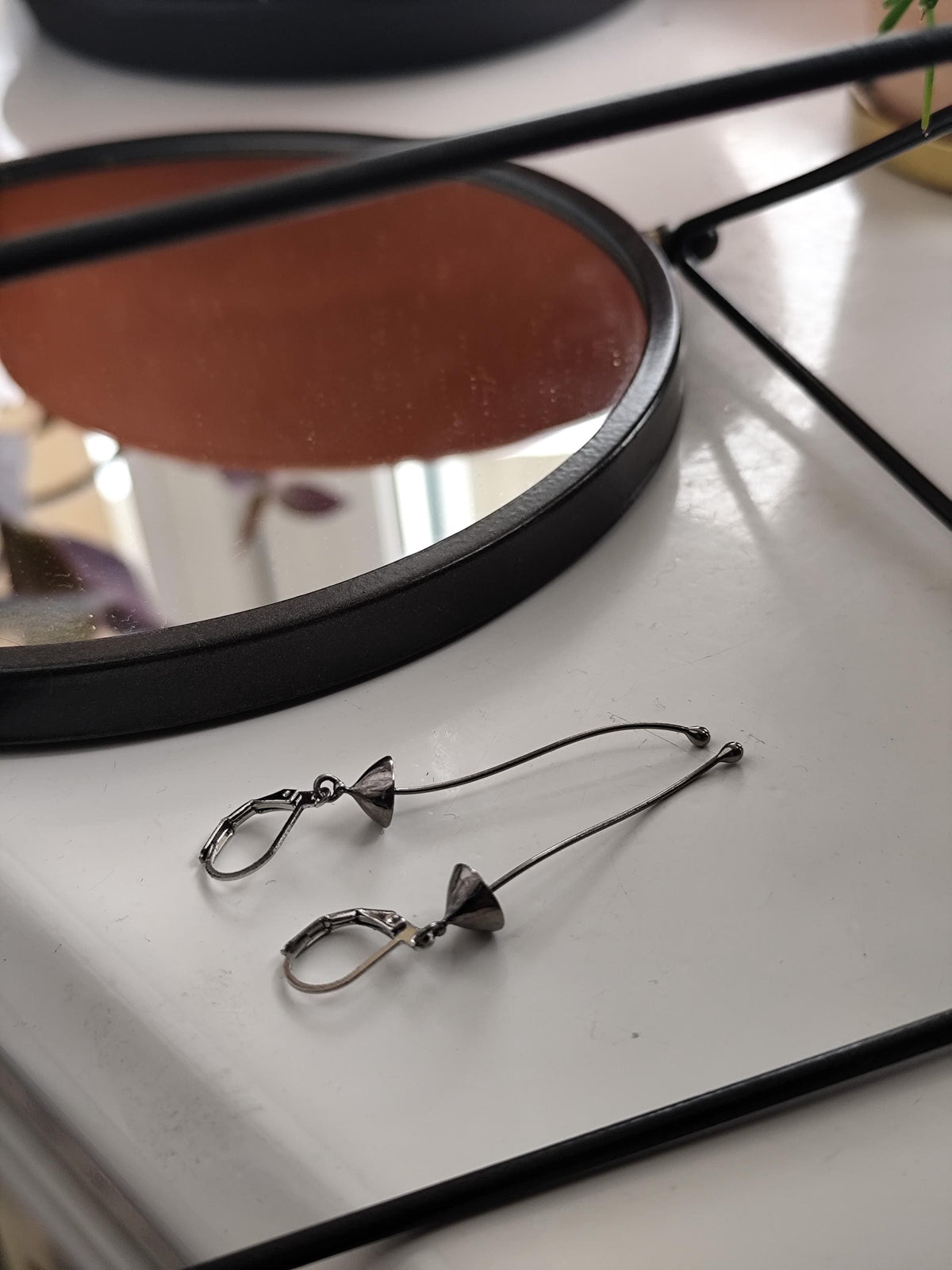 Silver Tone Mushroom Dangle Earrings – Copper & Pewter Forest