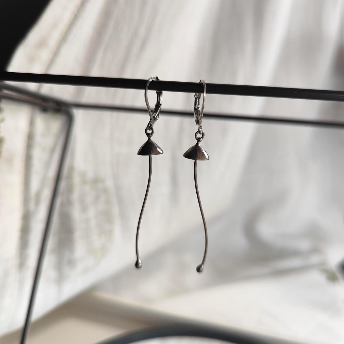 Silver Tone Mushroom Dangle Earrings – Copper & Pewter Forest