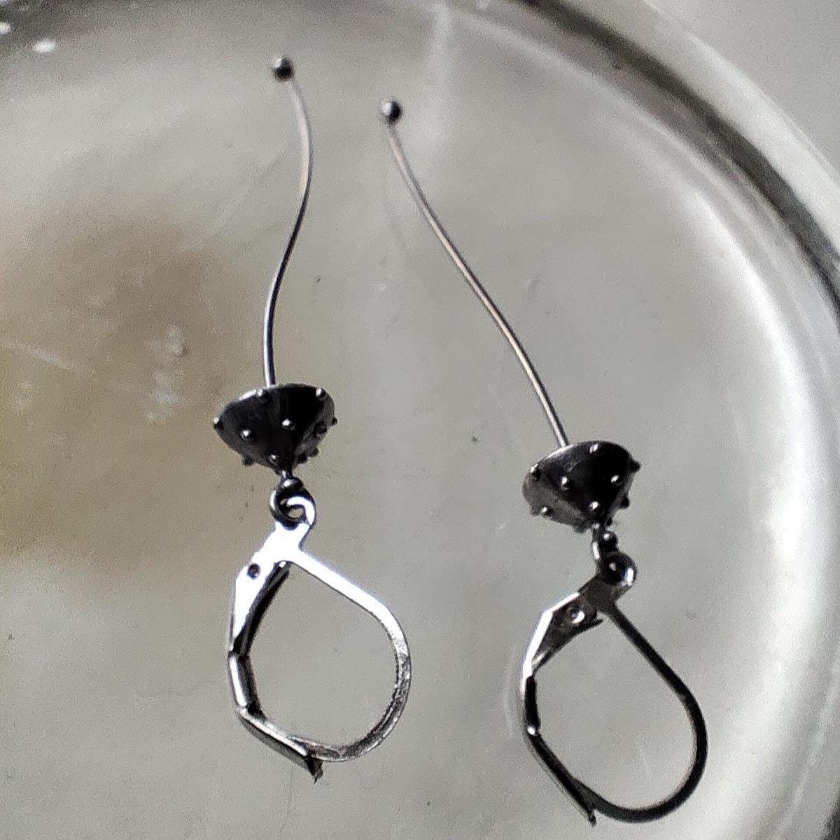 Silver Amanita Mushroom Earrings – Long Copper & Pewter Dangles – Minimalist Forest
