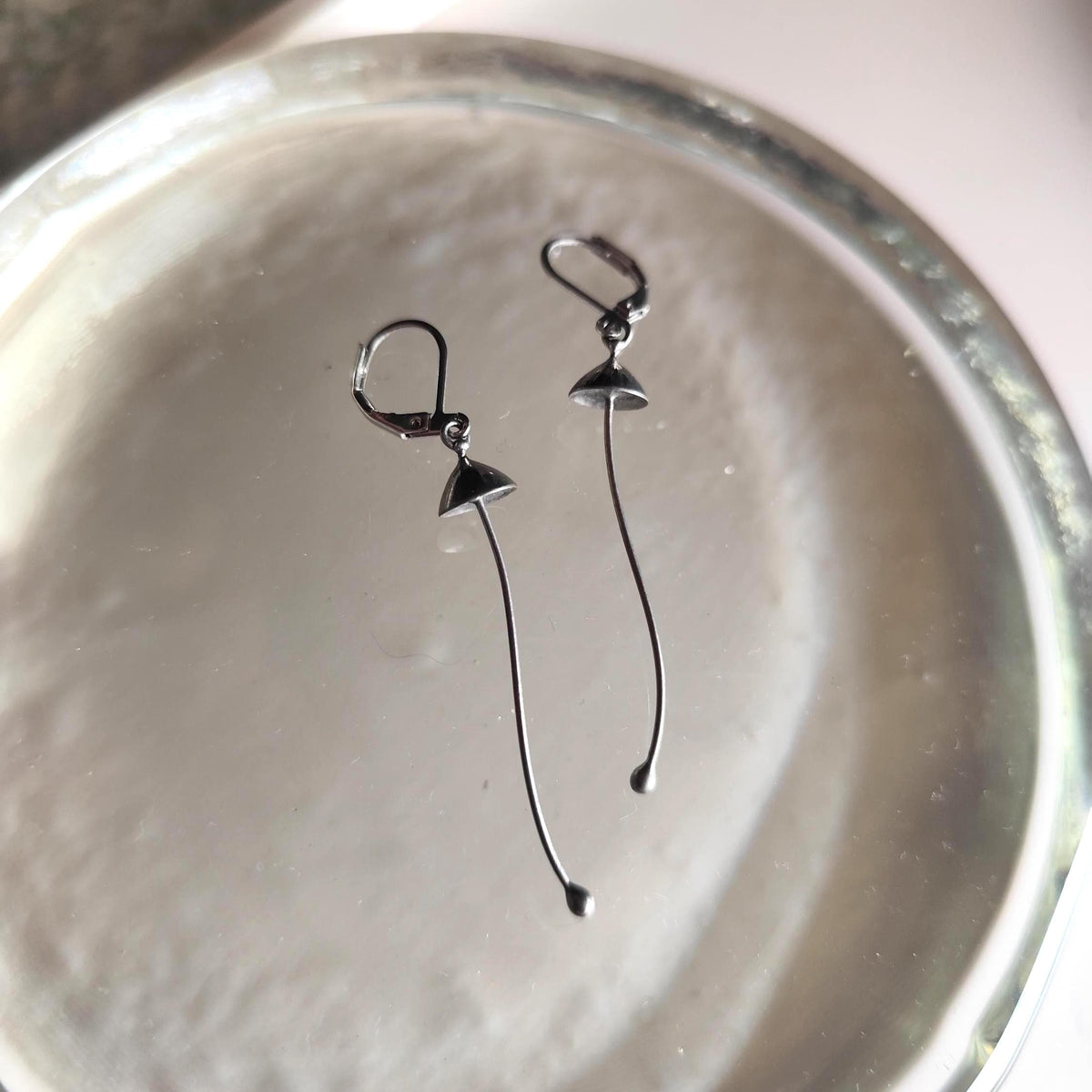 Silver Tone Mushroom Dangle Earrings – Copper & Pewter Forest