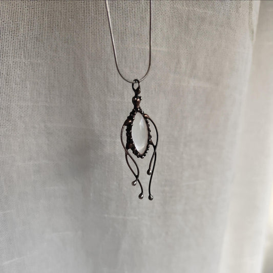 Black Stained Glass Jellyfish Pendant Necklace – Copper & Pewter