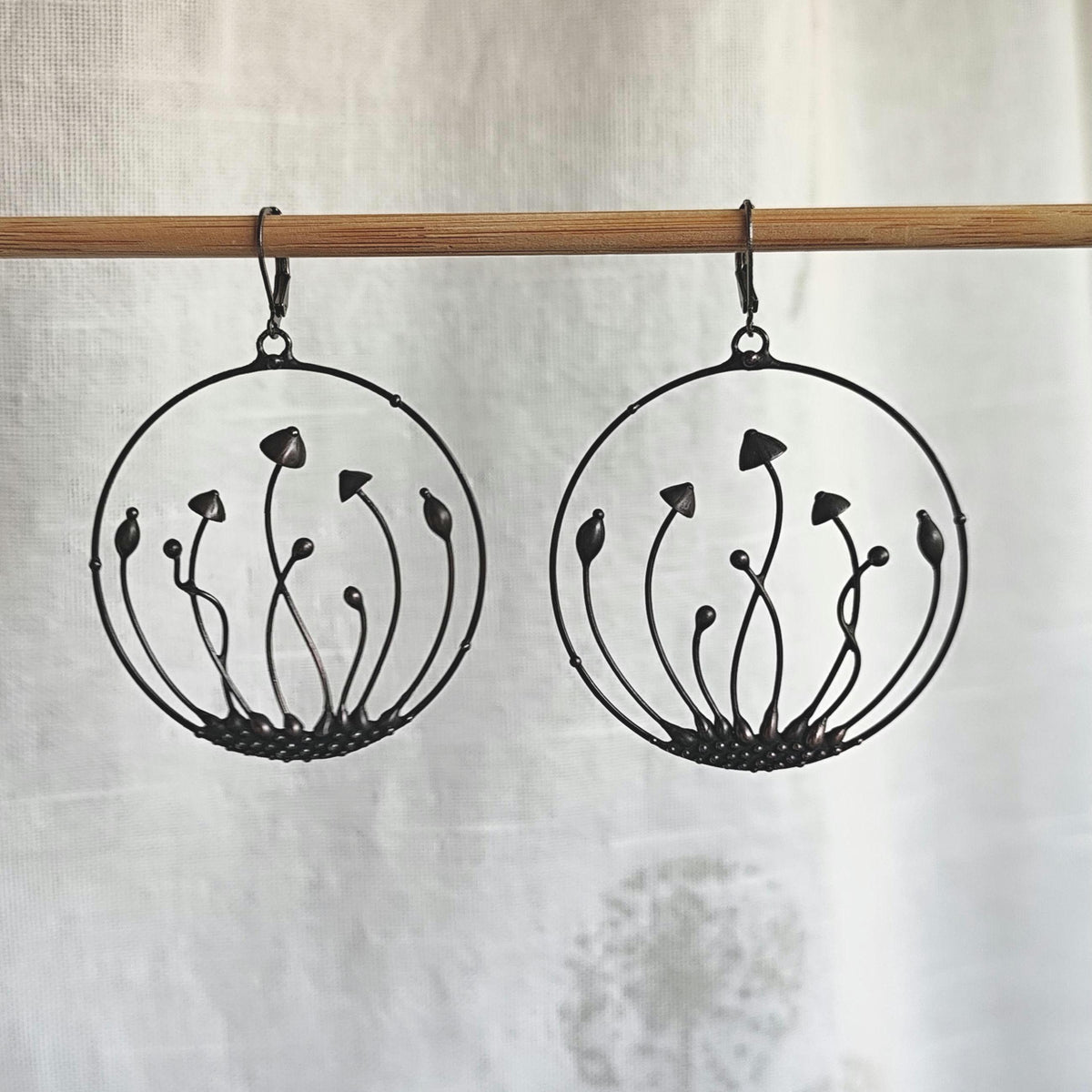 Large Mushroom Hoop Earrings – Copper & Pewter
