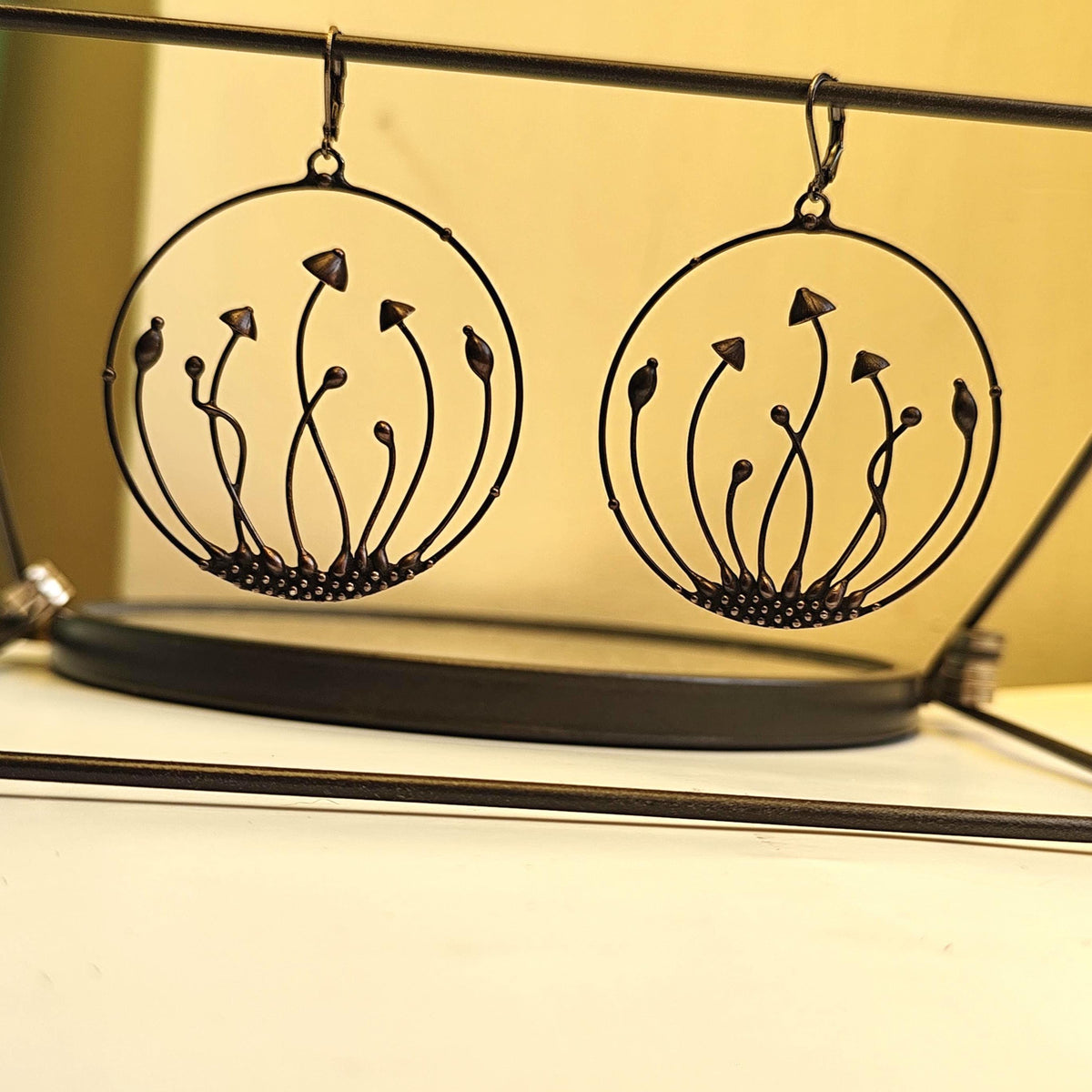 Large Mushroom Hoop Earrings – Copper & Pewter