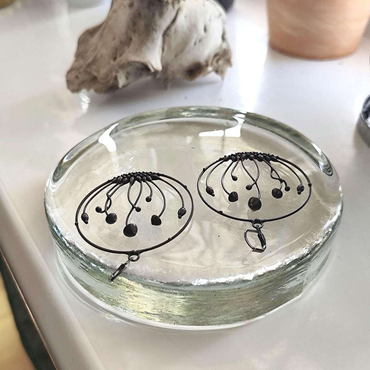 Large Mushroom Hoop Earrings – Copper & Pewter