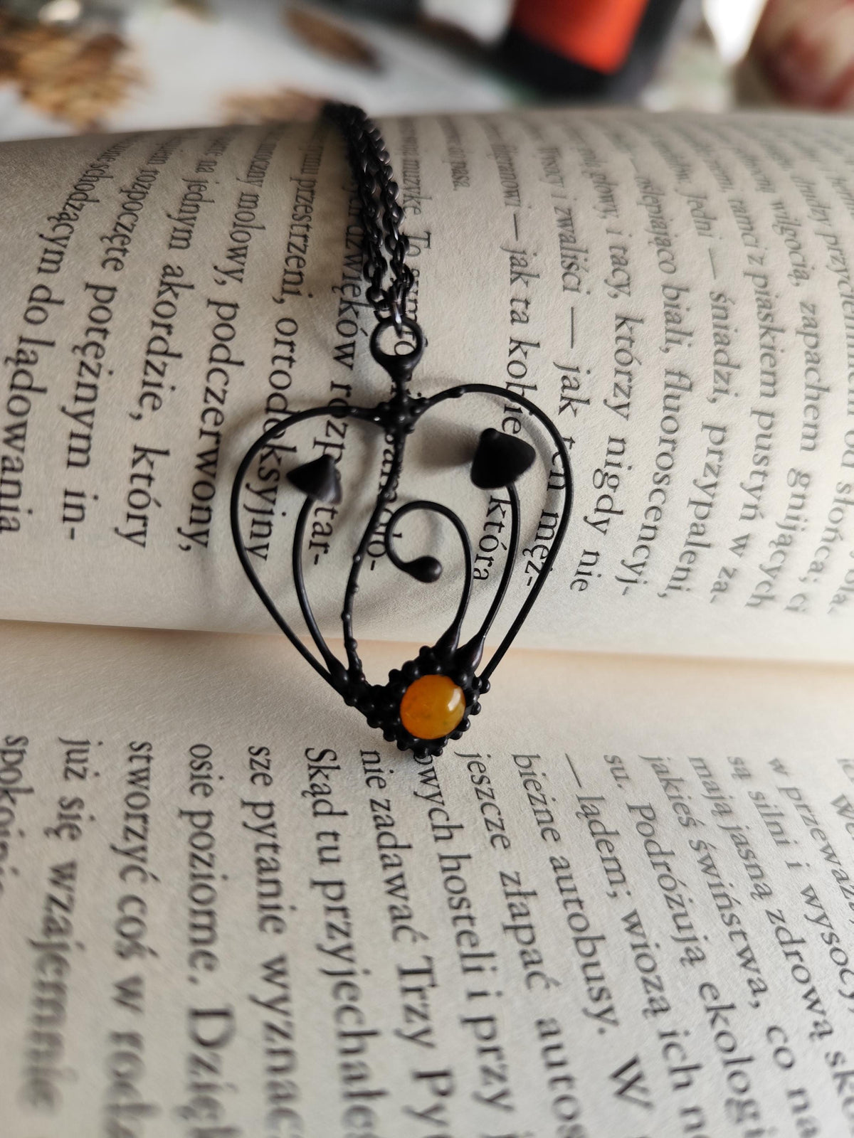 Yellow Glass Mushroom Heart Necklace – Blackened Copper