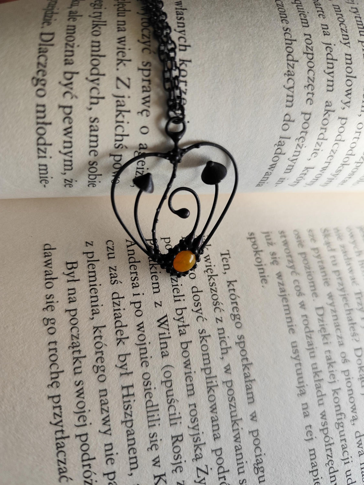 Yellow Glass Mushroom Heart Necklace – Blackened Copper