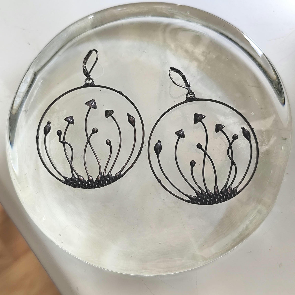 Large Mushroom Hoop Earrings – Copper & Pewter
