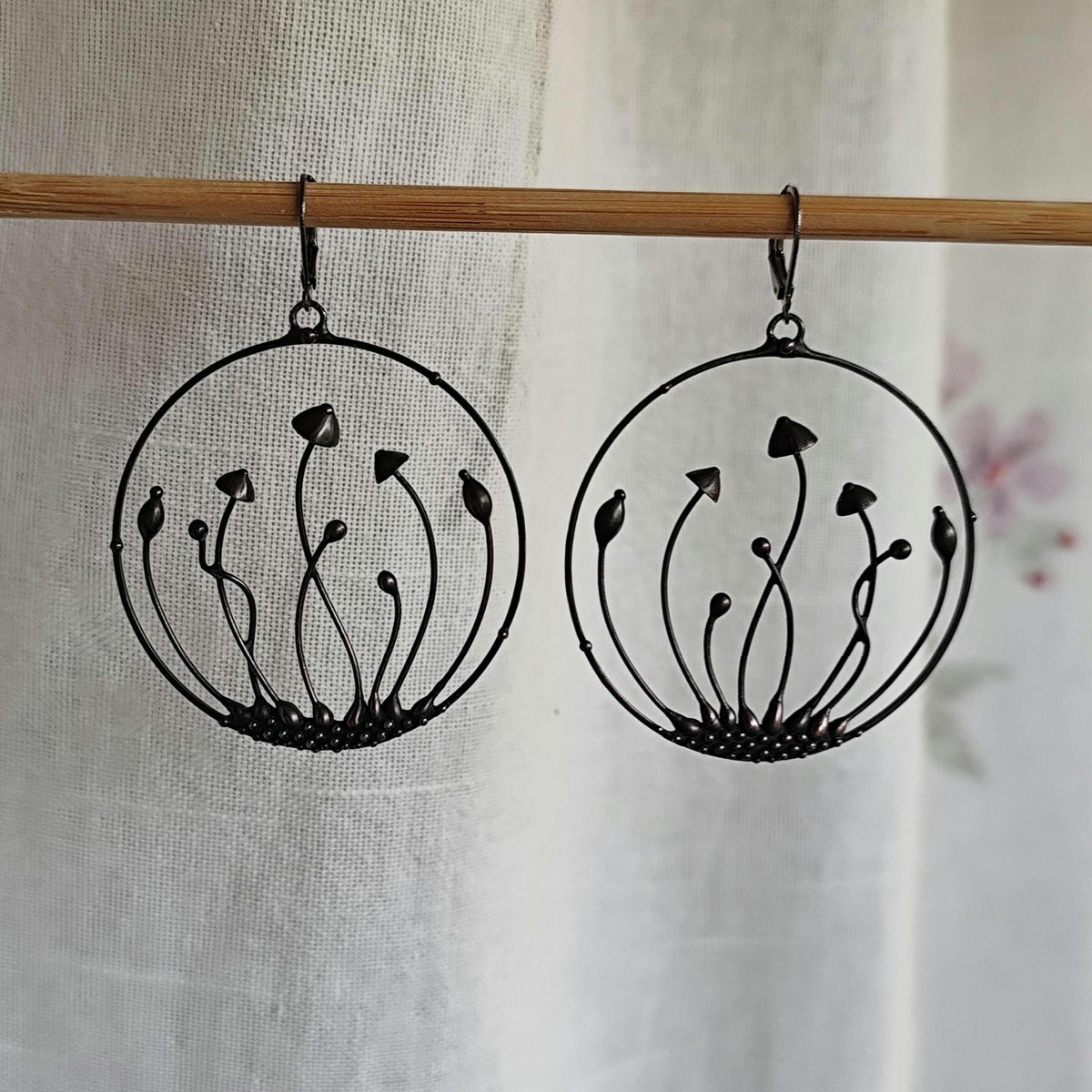 Large Mushroom Hoop Earrings – Copper & Pewter