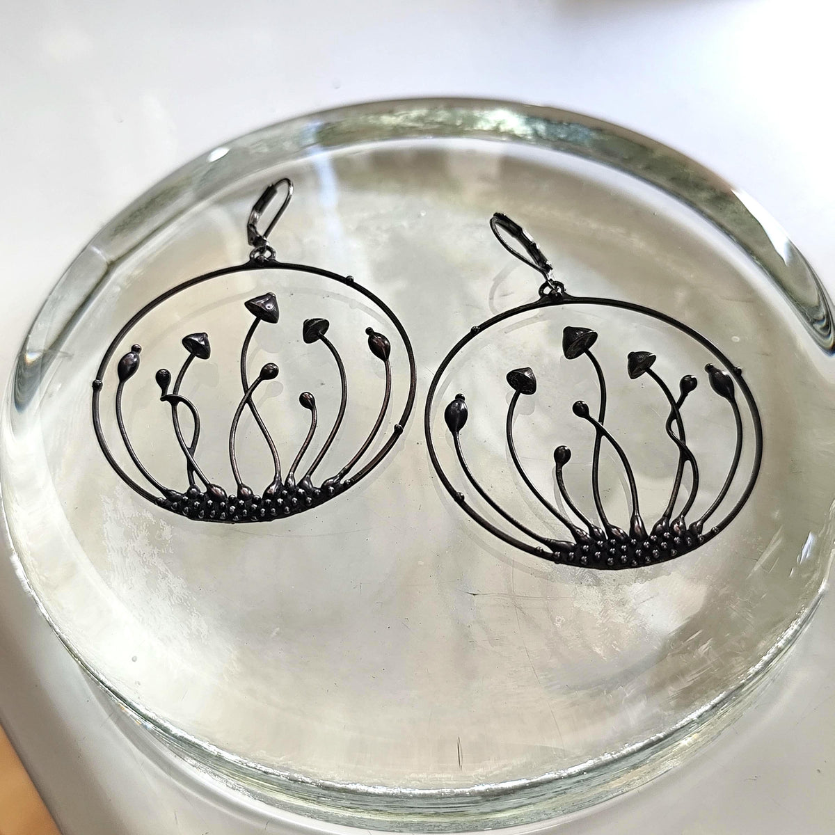 Large Mushroom Hoop Earrings – Copper & Pewter